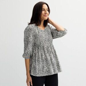 Women's Croft & Barrow® Three-Quarter Sleeve Blouse Color: Ivory Classy Animal